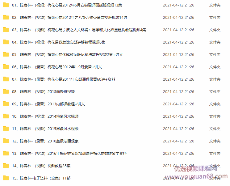 陈春林镜象风水法眼观象梅花心易等多套视频课程合集