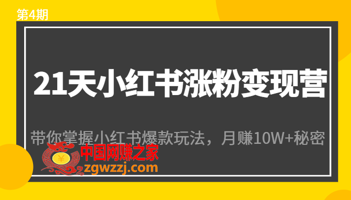 21天小红书涨粉变现营（第4期）：带你掌握小红书爆款玩法，月赚10W+秘密