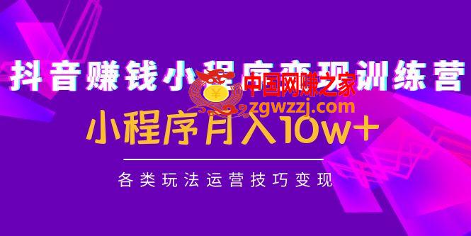 抖音赚钱小程序变现训练营：小程序月入10w+各类玩法运营技巧变现
