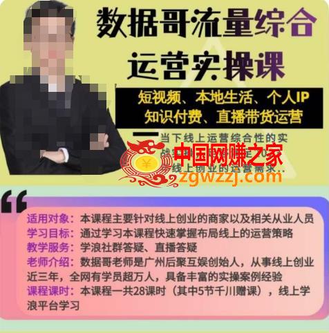 数据哥流量综合运营实操课：短视频、本地生活、个人IP知识付费、直播带货运营