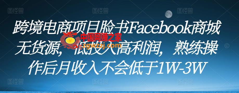 跨境电商项目脸书Facebook商城无货源，低投入高利润，熟练操作后月收入不会低于1W-3W