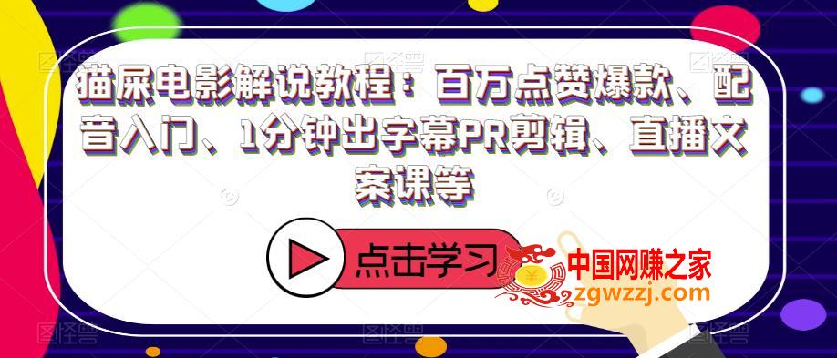 猫屎电影解说教程：百万点赞爆款、配音入门、1分钟出字幕PR剪辑、直播文案课等,猫屎电影解说教程：百万点赞爆款、配音入门、1分钟出字幕PR剪辑、直播文案课等,文案,配音,模板,第1张