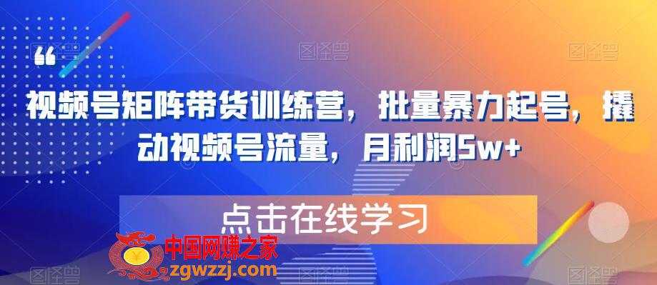 视频号矩阵带货训练营，批量暴力起号，撬动视频号流量，月利润5w+