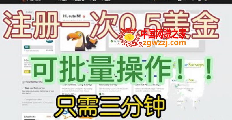 国外项目注册一次0.5美金，只需三分钟无脑操作，可批量同时放大操作，小白工作室福利【揭秘】