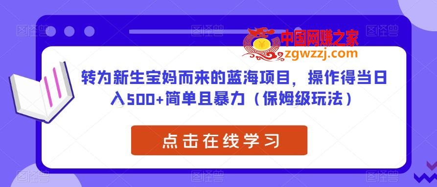 转为新生宝妈而来的蓝海项目，操作得当日入500+简单且暴力（保姆级玩法）【揭秘】