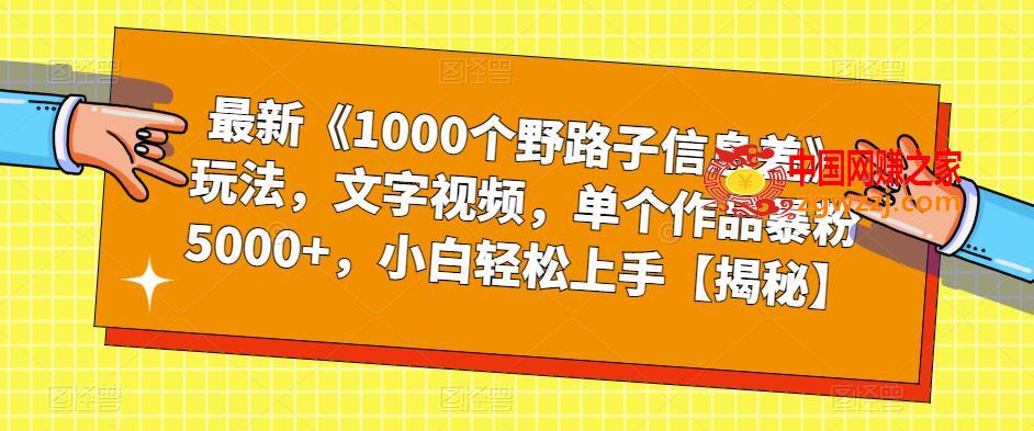 最新《1000个野路子信息差》玩法，文字视频，单个作品暴粉5000+，小白轻松上手【揭秘】