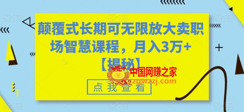 颠覆式长期可无限放大卖职场智慧课程，月入3万+【揭秘】
