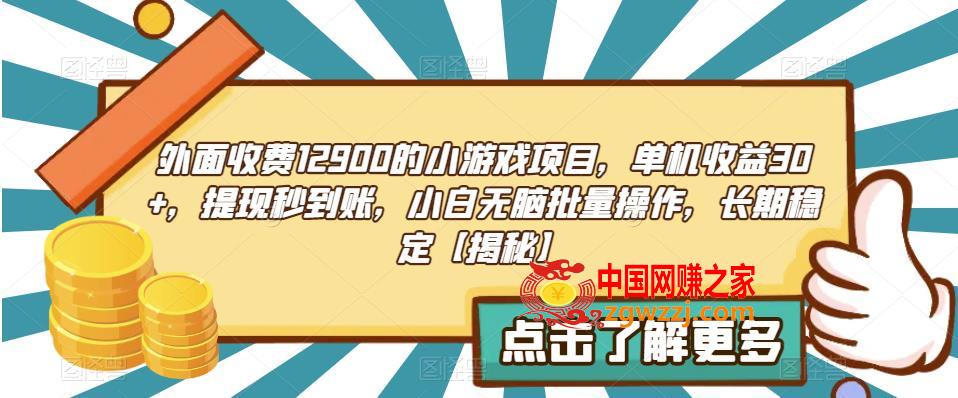 外面收费1290的小游戏项目，单机收益30+，提现秒到账，小白无脑批量操作，长期稳定【揭秘】