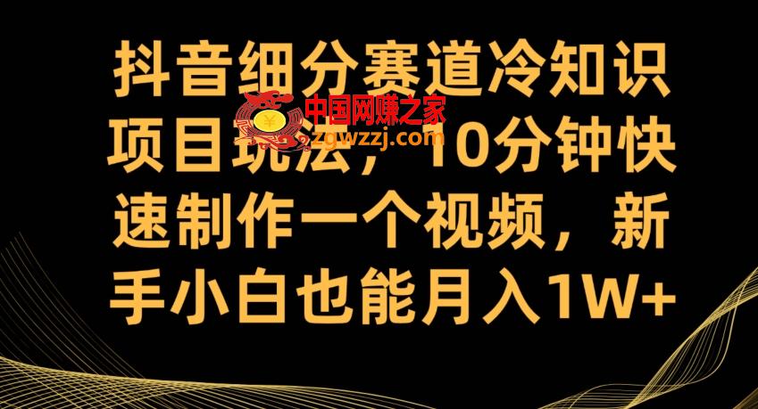 抖音细分赛道冷知识项目玩法，10分钟快速制作一个视频，新手小白也能月入1W+【揭秘】