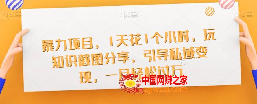 暴力项目，1天花1个小时，玩知识截图分享，引导私域变现，一月轻松过万【截图】