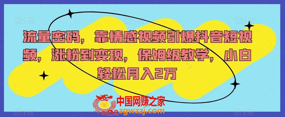 流量密码，靠情感视频引爆抖音短视频，涨粉到变现，保姆级教学，小白轻松月入2万【揭秘】