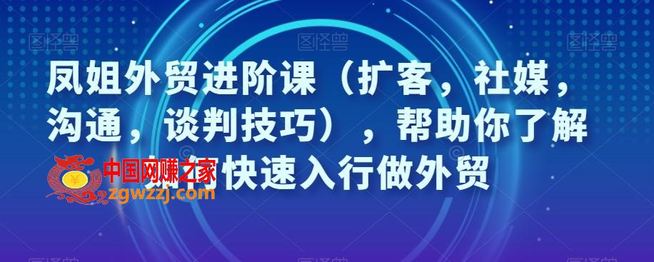 凤姐外贸进阶课（扩客，社媒，沟通，谈判技巧），帮助你了解如何快速入行做外贸