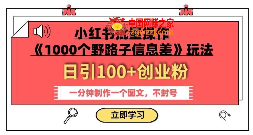 小红书批量操作《1000个野路子信息差》玩法，一分钟制作一个图文，不封号，日引100+创业粉