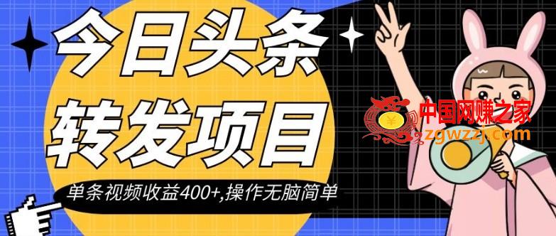 今日头条转发项目，单条视频收益400+,操作无脑简单【揭秘】,今日头条转发项目，单条视频收益400+,操作无脑简单【揭秘】,项目,视频,这类,第1张