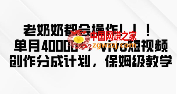 老奶奶都会操作，新平台无脑操作，单月40000+，vivo短视频创作分成计划【揭秘】