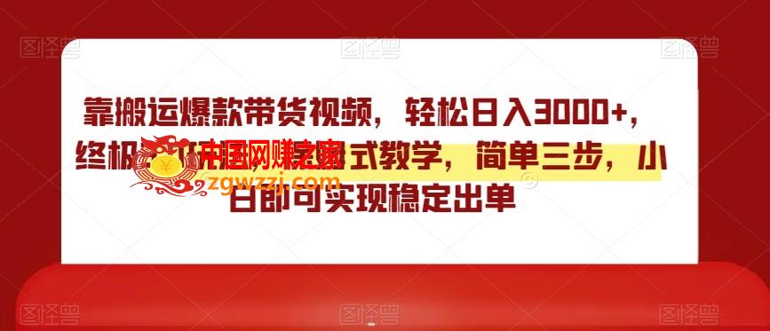 靠搬运爆款带货视频，轻松日入3000+，终极3.0玩法，保姆式教学，简单三步，小白即可实现稳定出单【揭秘】,靠搬运爆款带货视频，轻松日入3000+，终极3.0玩法，保姆式教学，简单三步，小白即可实现稳定出单【揭秘】,视频,搬运,教程,第1张