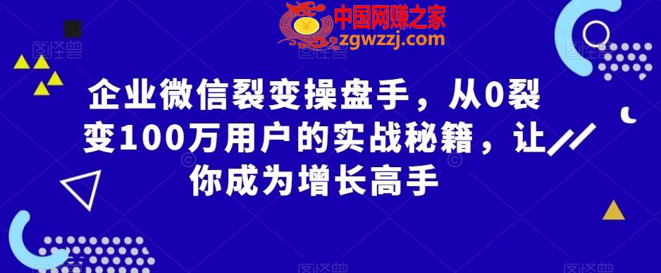 企业微信裂变操盘手，从0裂变100万用户的实战秘籍，让你成为增长高手,企业微信裂变操盘手，从0裂变100万用户的实战秘籍，让你成为增长高手,裂变,企业,第1张