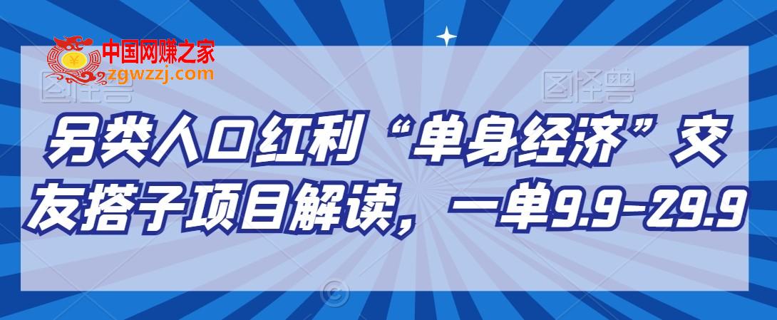 另类人口红利“单身经济”交友搭子项目解读，一单9.9-29.9【揭秘】