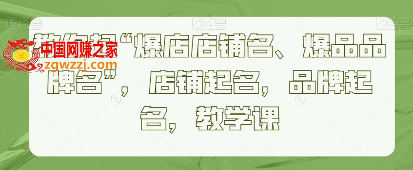 教你起“爆店店铺名、爆品品牌名”，店铺起名，品牌起名，教学课