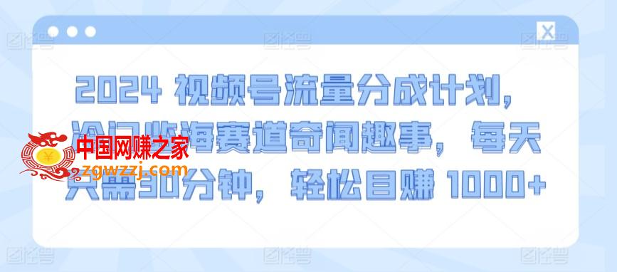 2024视频号流量分成计划，冷门监海赛道奇闻趣事，每天只需30分钟，轻松目赚 1000+【揭秘】