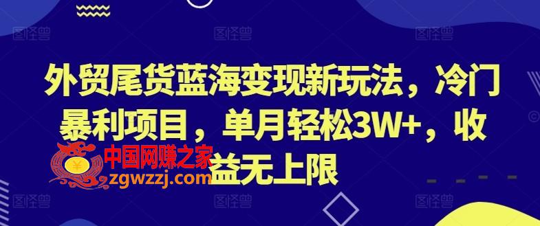 外贸尾货蓝海变现新玩法，冷门暴利项目，单月轻松3W+，收益无上限【揭秘】