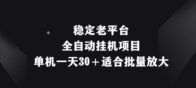 稳定老平台，全自动挂机项目，单机一天30 适合批量放大