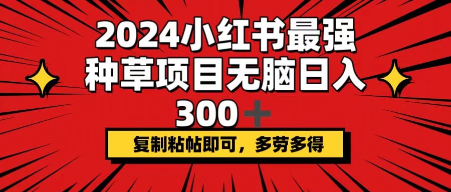 （12336期）2024小红书最强种草项目，无脑日入300+，**粘帖即可，多劳多得